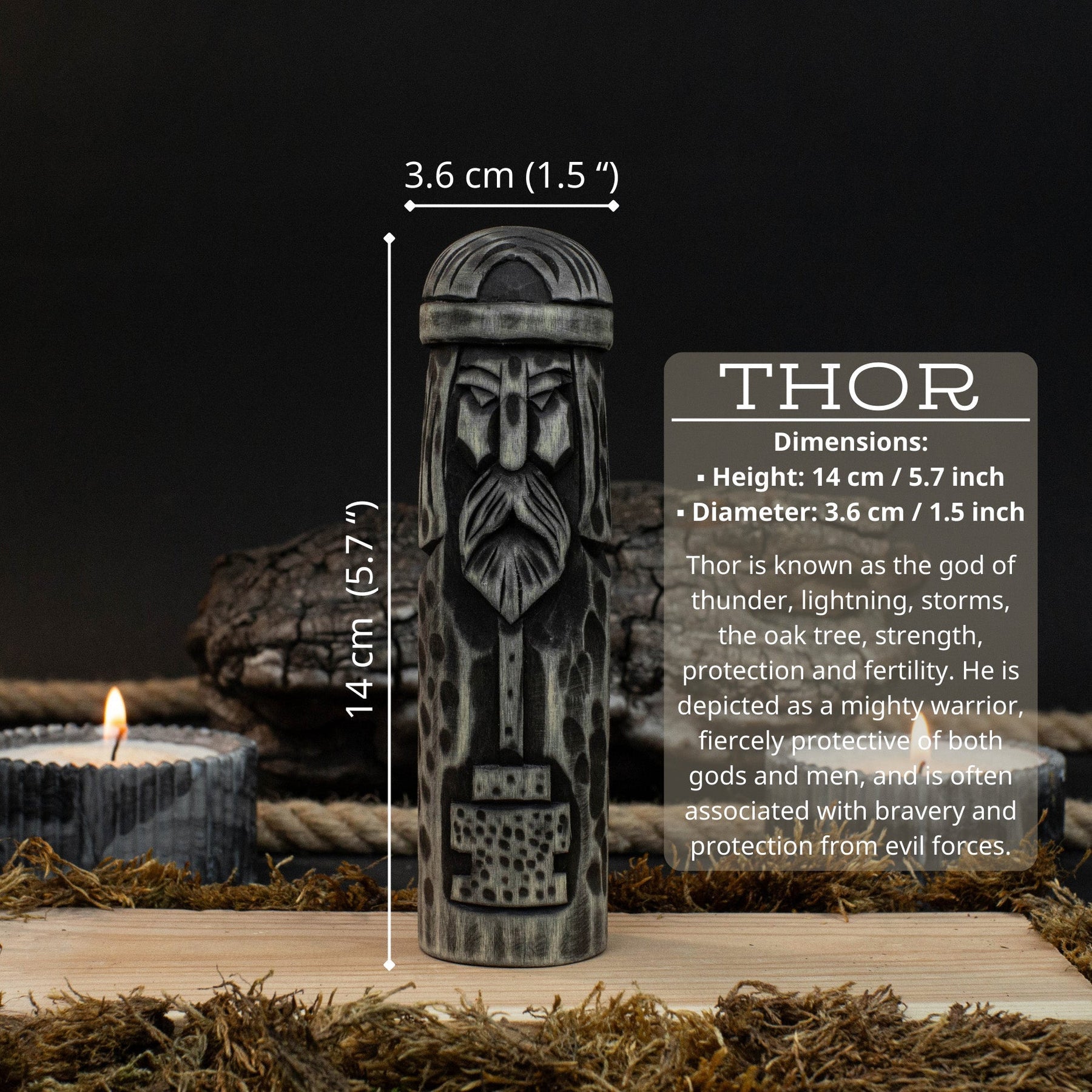 Hand-Carved Thor Figurine – 14 cm (5.7 inches) Wooden Scandinavian God Statue detail view by Sharky Forged Steel Tools