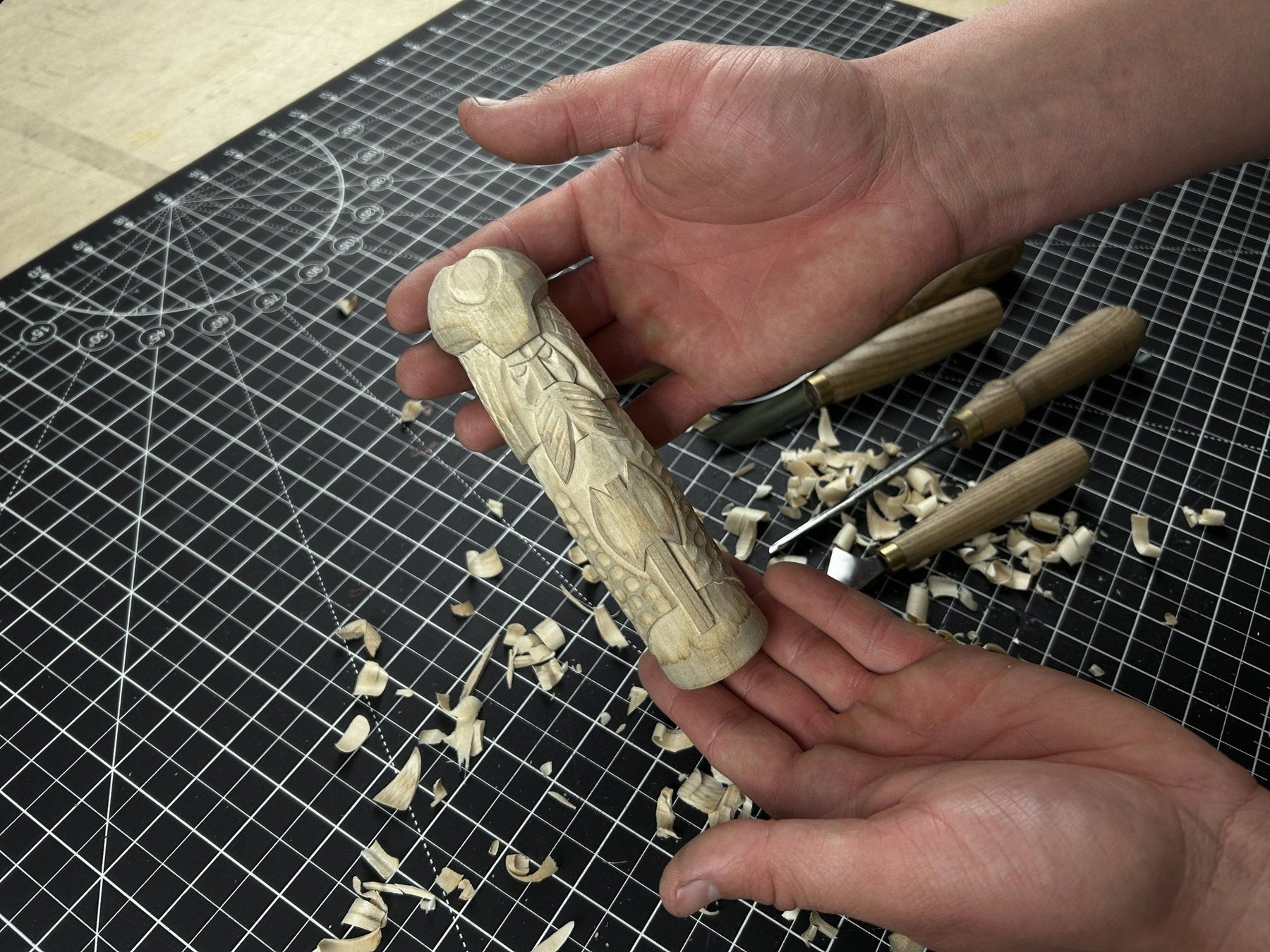 Hand-Carved Vidar Figurine – 14 cm (5.7 inches) Wooden Norse God of Vengeance Statue detail view by Sharky Forged Steel Tools