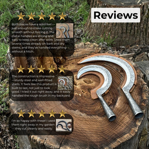 Hand-Forged 2-Piece Garden Sickle Set with Leather Sheaths