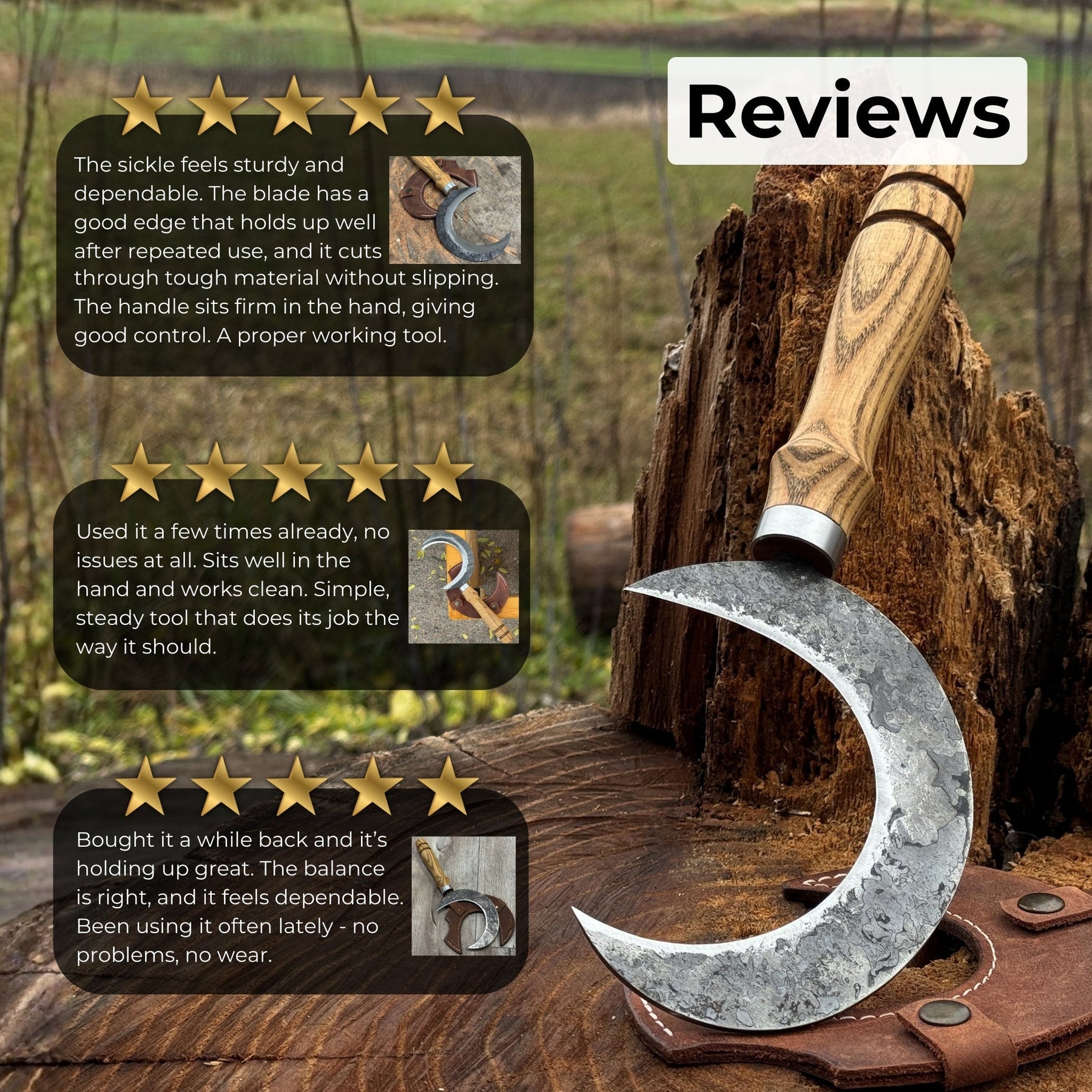 Hand-Forged Athame Ritual Witch Sickle, ⌀ 13 cm (5.12 inches) detail view by Sharky Forged Steel Tools