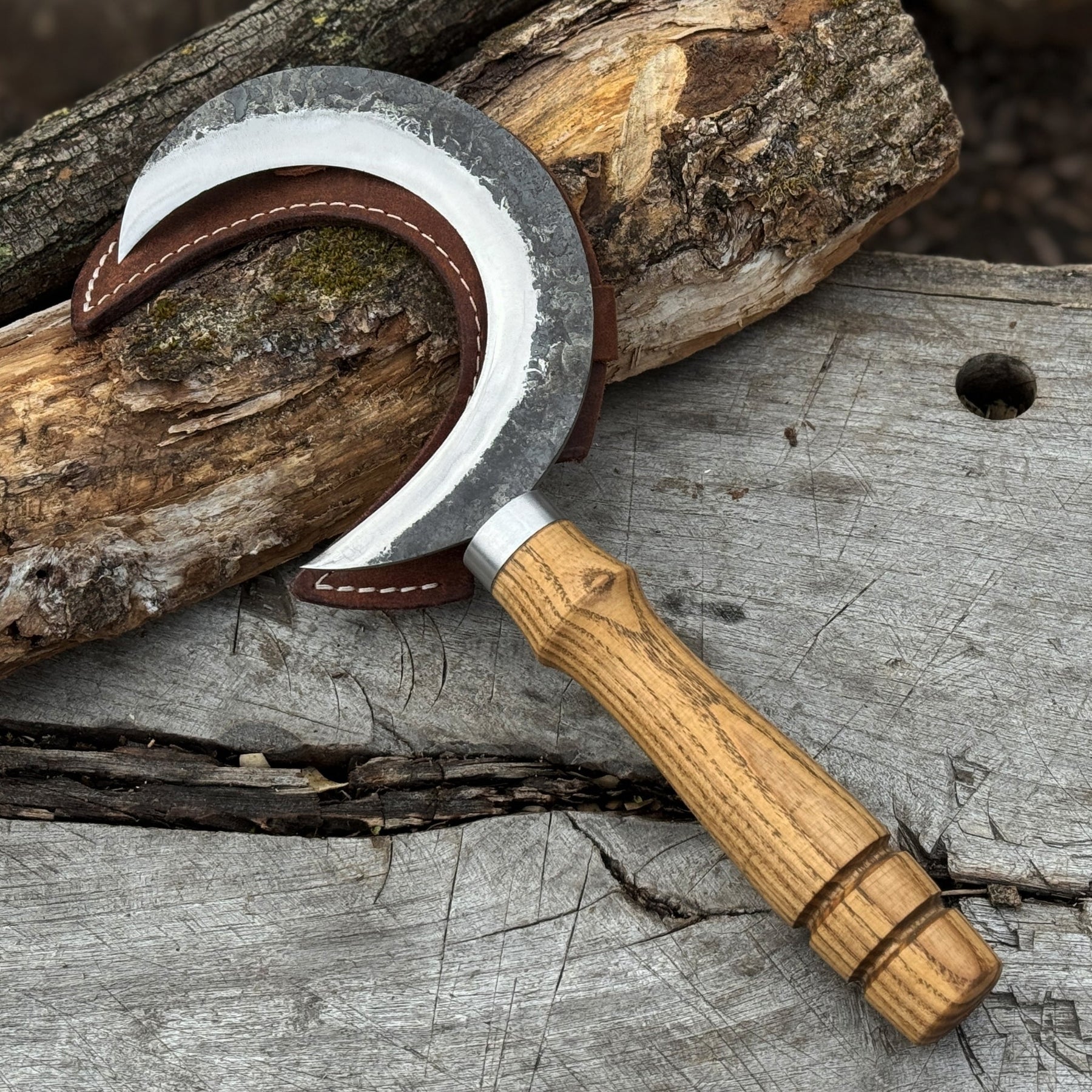 Hand-Forged Athame Ritual Witch Sickle, ⌀ 13 cm (5.12 inches) by Sharky Forged Steel Tools