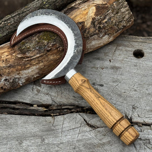 Hand-Forged Athame Ritual Witch Sickle, ⌀ 13 cm (5.12 inches) by Sharky Forged Steel Tools