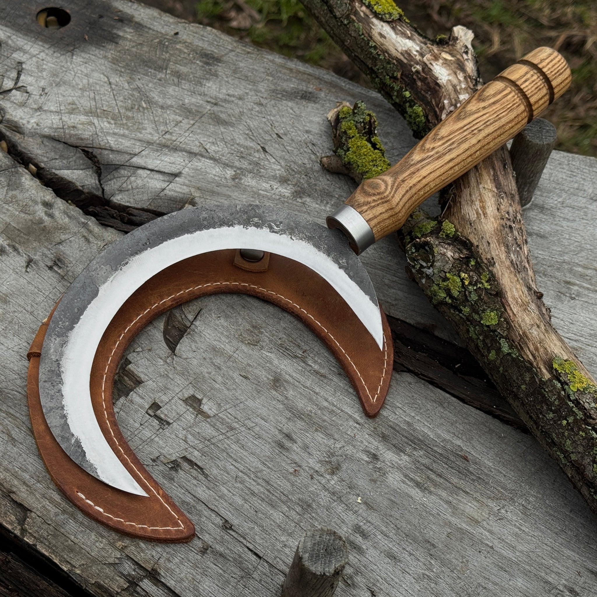 Hand-Forged Athame Ritual Witch Sickle, ⌀16.5 cm (6.5 inches) by Sharky Forged Steel Tools