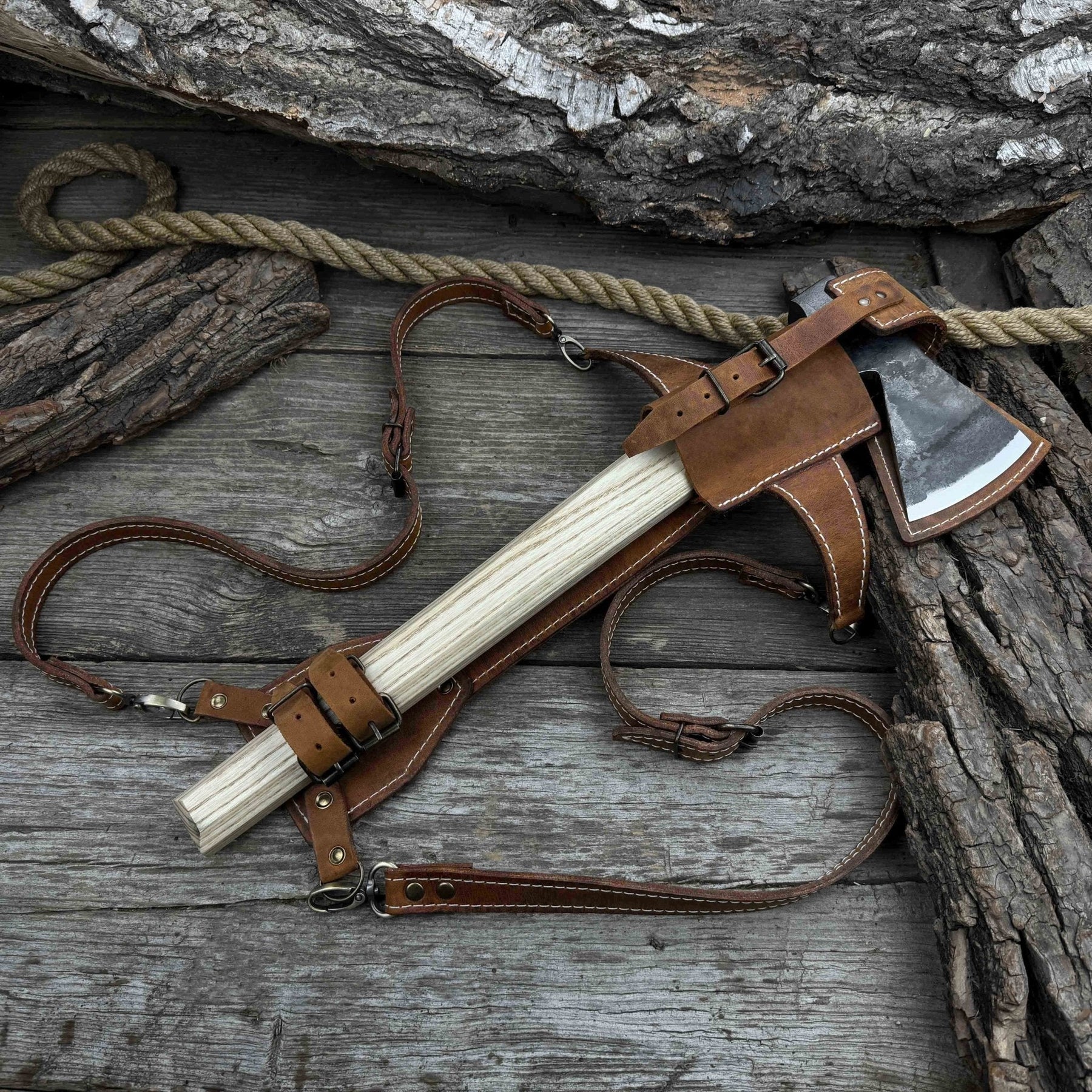 Hand-Forged Bushcraft Hatchet with Leather Back Sheath, 0.74 kg (1.63 lb) by Sharky Forged Steel Tools