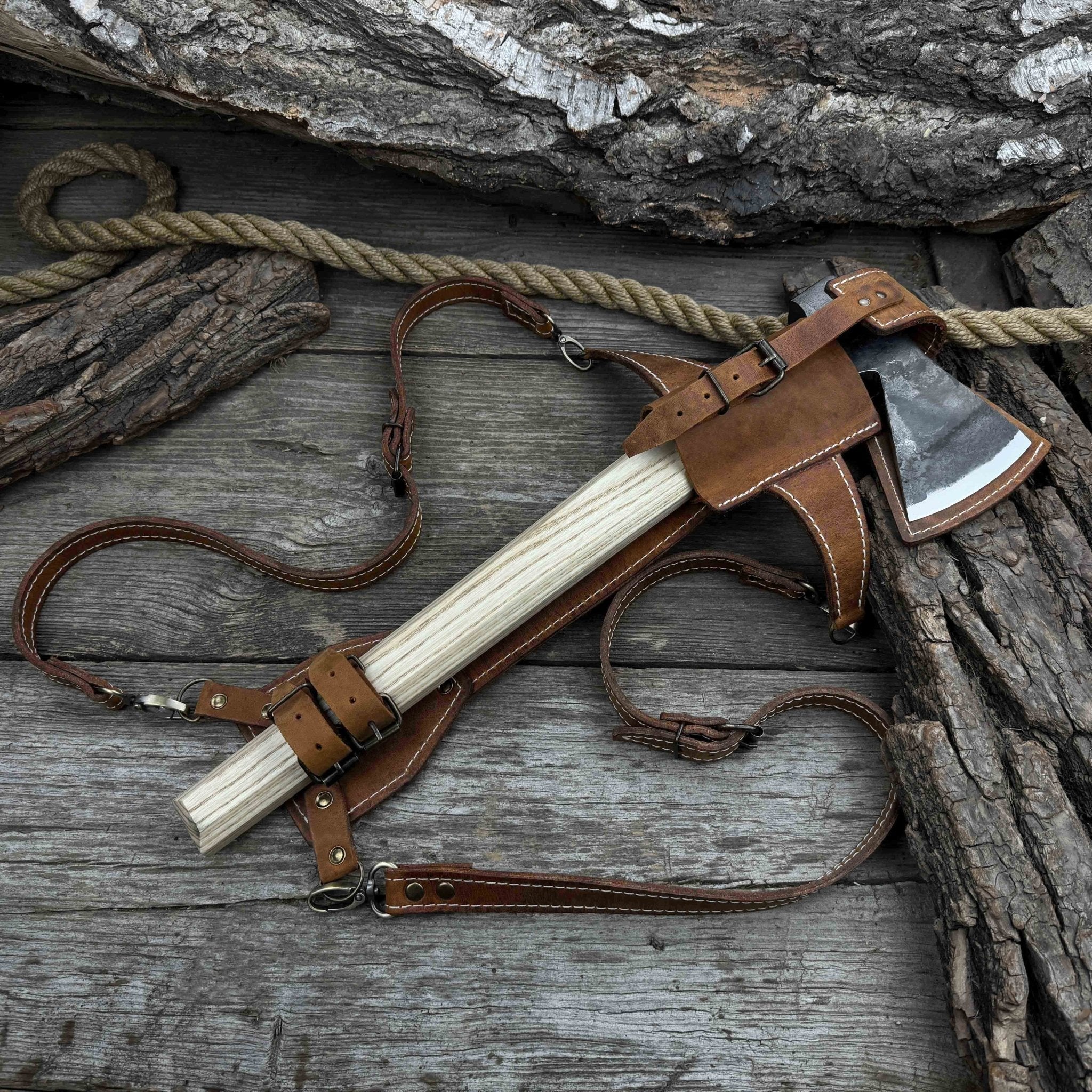 Hand-Forged Bushcraft Hatchet with Leather Back Sheath, 0.74 kg (1.63 lb) by Sharky Forged Steel Tools