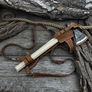 Hand-Forged Bushcraft Hatchet with Leather Back Sheath, 0.74 kg (1.63 lb) by Sharky Forged Steel Tools