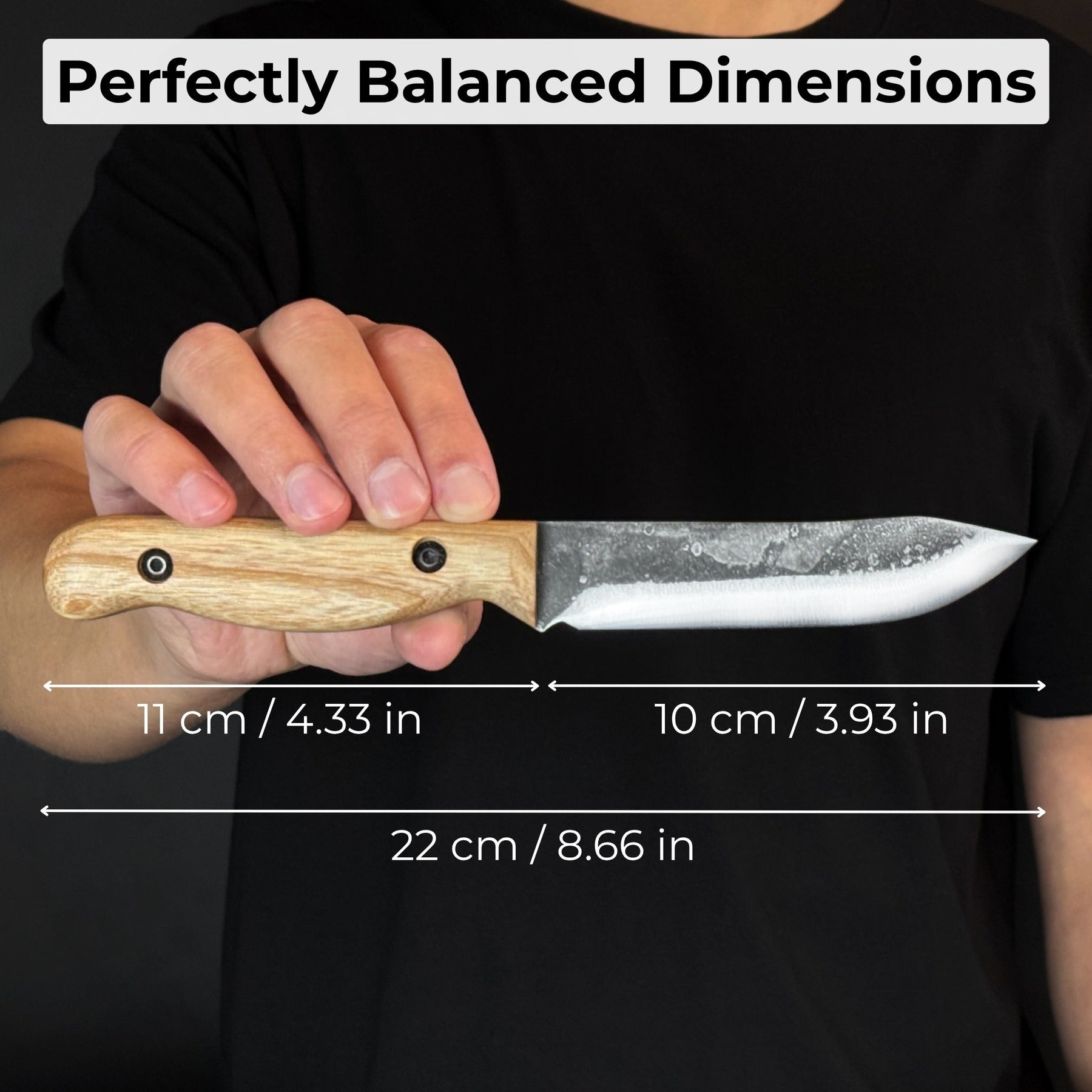Hand-Forged Bushcraft Knife, 10 cm (3.9 in) Blade with Leather Sheath detail view by Sharky Forged Steel Tools