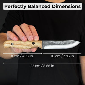 Hand-Forged Bushcraft Knife, 10 cm (3.9 in) Blade with Leather Sheath detail view by Sharky Forged Steel Tools