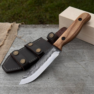 Hand-Forged Bushcraft Knife, 10 cm (3.9 in) Blade with Leather Sheath by Sharky Forged Steel Tools