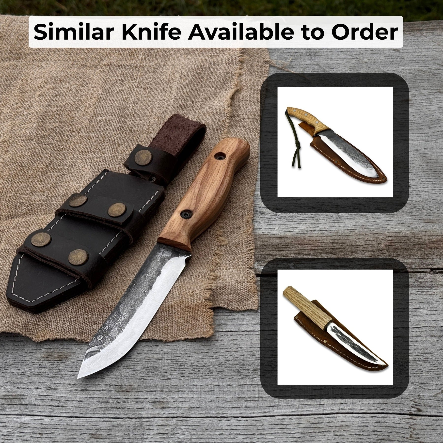Hand-Forged Bushcraft Knife, 10 cm (3.9 in) Blade with Leather Sheath detail view by Sharky Forged Steel Tools