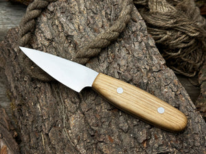 Hand-Forged Bushcraft Knife, 10 cm (3.94 inches) detail view by Sharky Forged Steel Tools