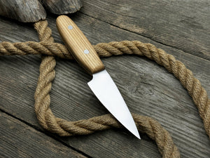 Hand-Forged Bushcraft Knife, 10 cm (3.94 inches) detail view by Sharky Forged Steel Tools