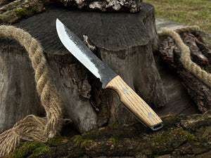 Hand-Forged Bushcraft Knife, 12 cm (4.72 inches) detail view by Sharky Forged Steel Tools