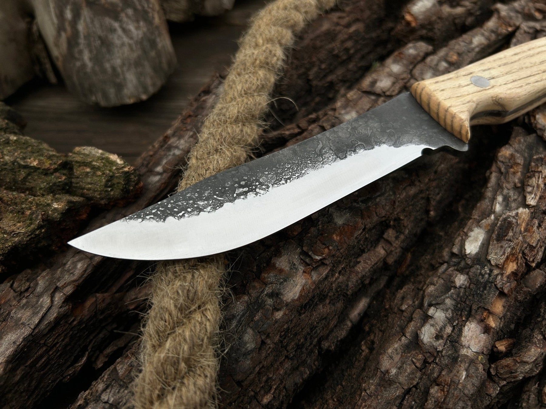 Hand-Forged Bushcraft Knife, 12 cm (4.72 inches) detail view by Sharky Forged Steel Tools