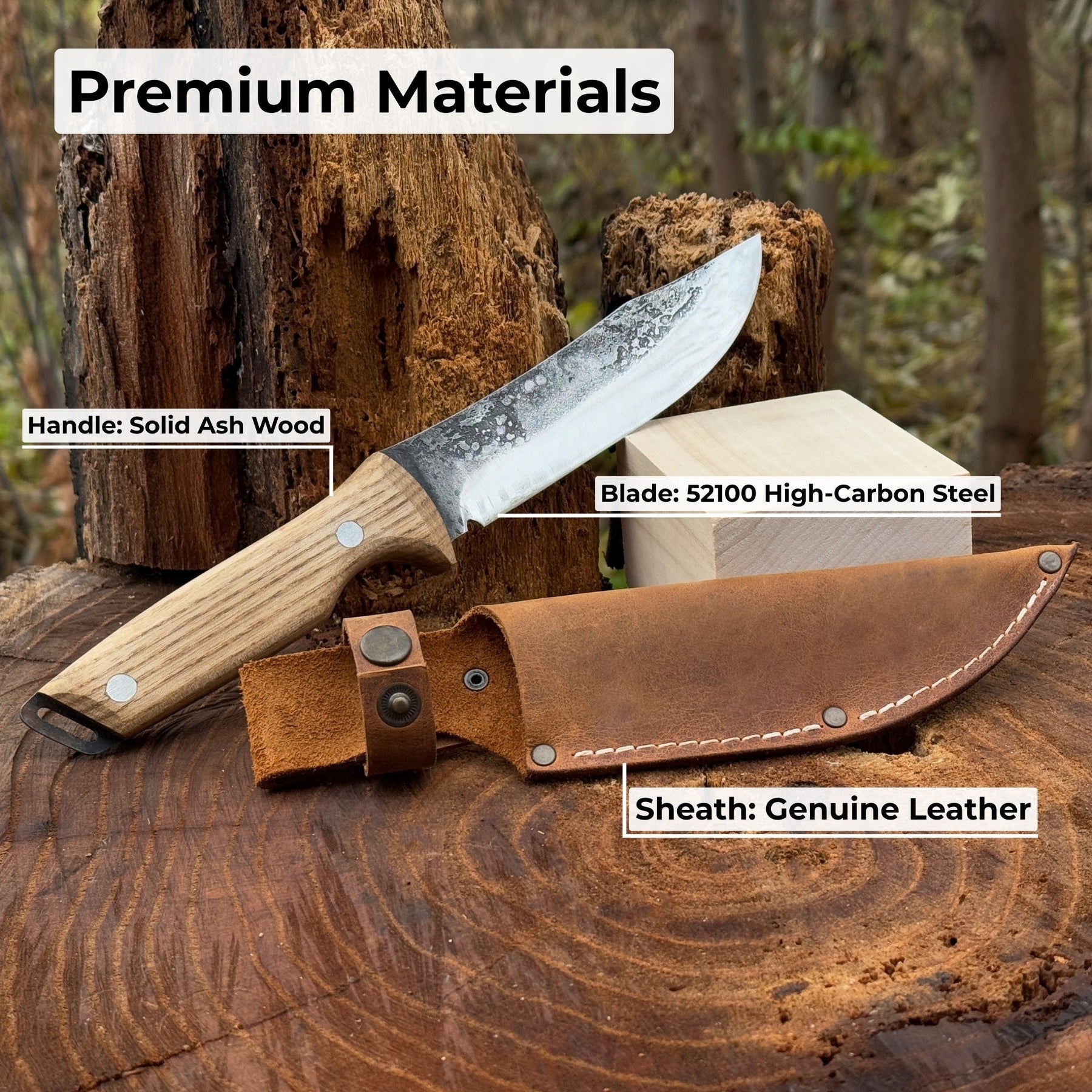 Hand-Forged Bushcraft Knife, 12 cm (4.72 inches) detail view by Sharky Forged Steel Tools