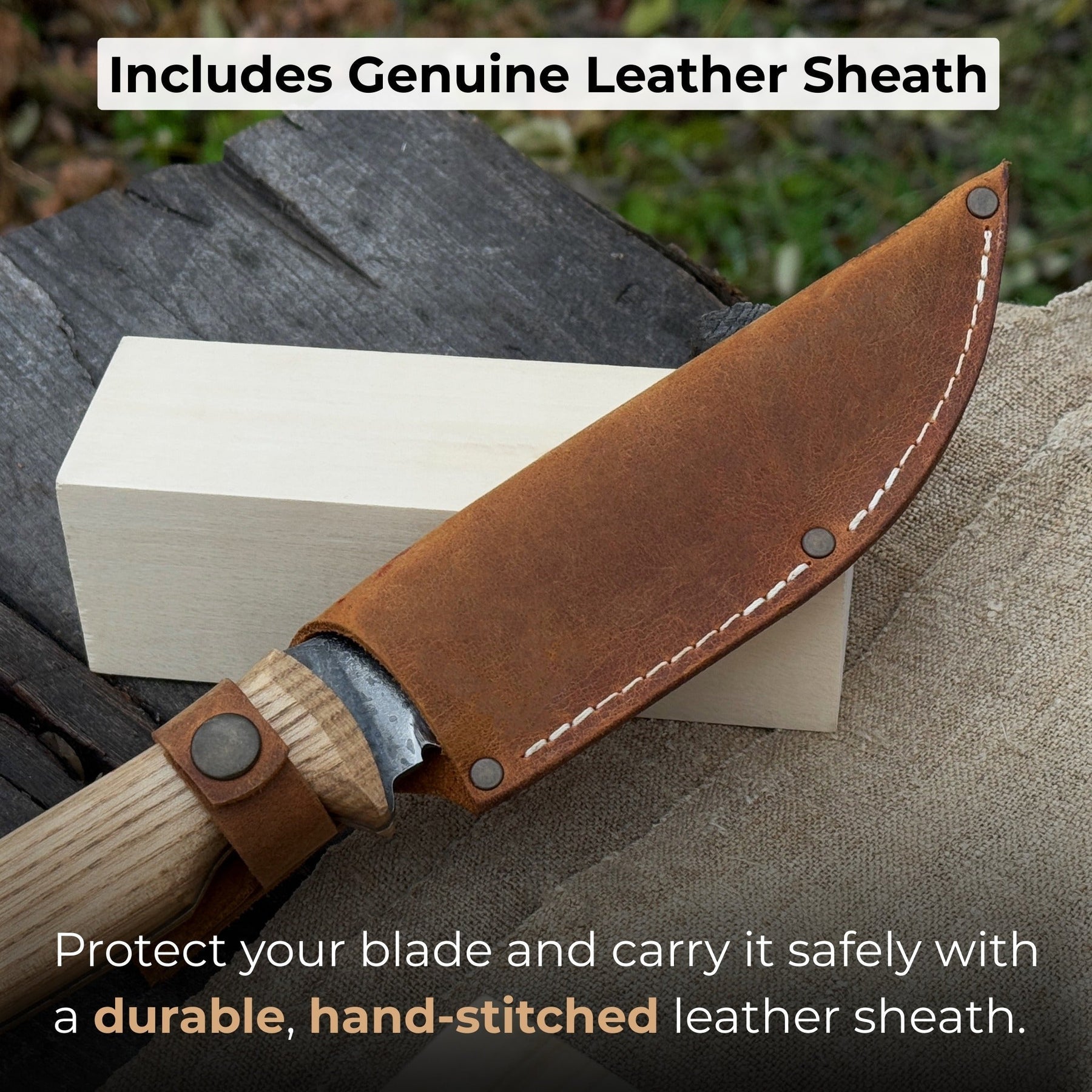 Hand-Forged Bushcraft Knife, 12 cm (4.72 inches) detail view by Sharky Forged Steel Tools