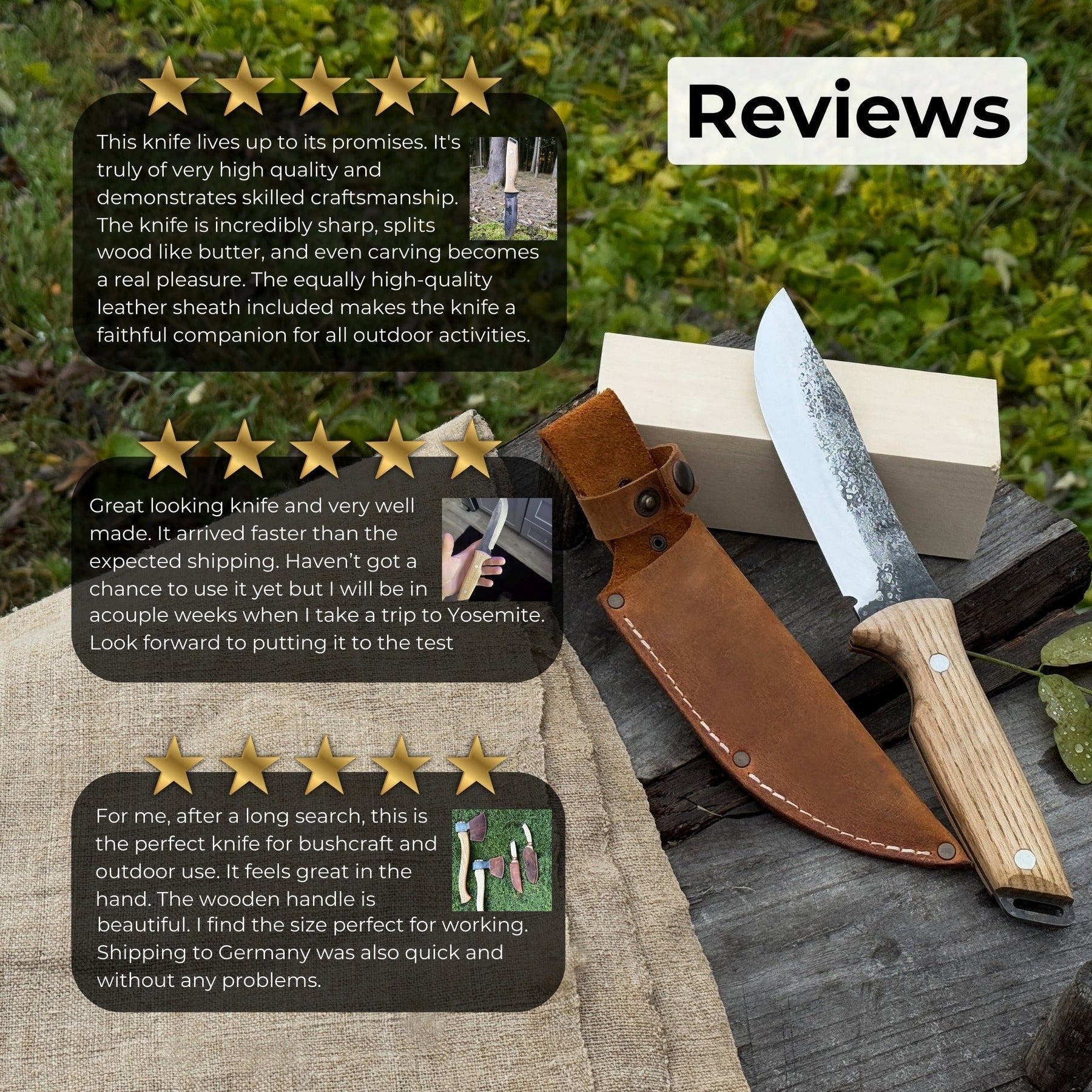 Hand-Forged Bushcraft Knife, 12 cm (4.72 inches) detail view by Sharky Forged Steel Tools