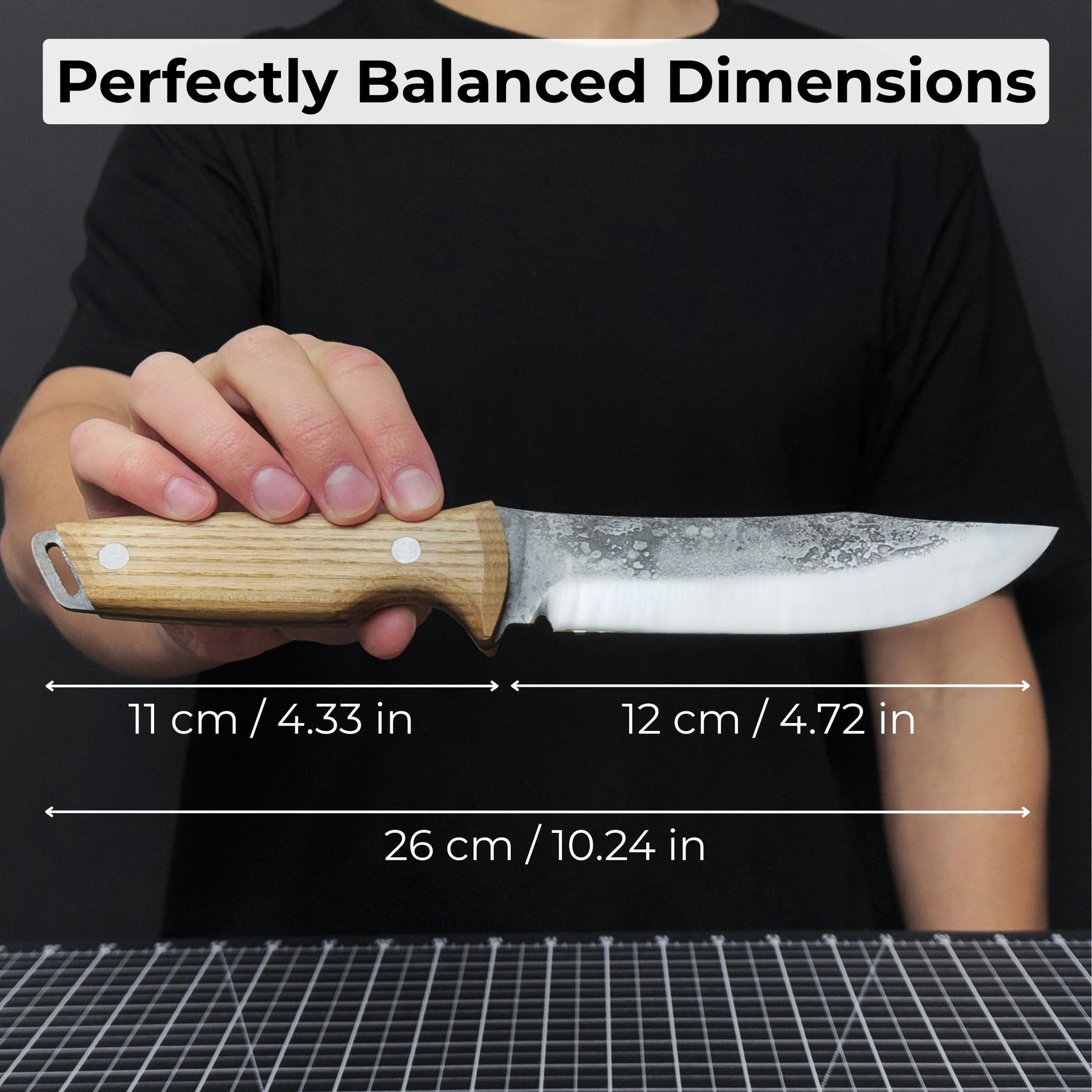 Hand-Forged Bushcraft Knife, 12 cm (4.72 inches) detail view by Sharky Forged Steel Tools