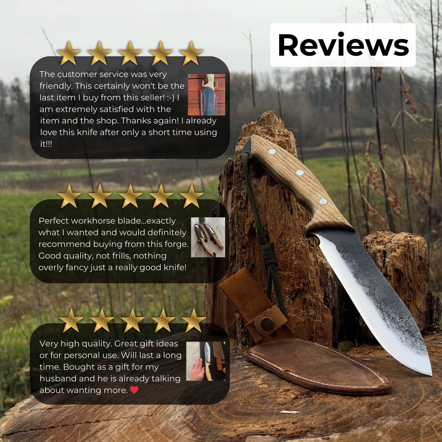Hand-Forged Bushcraft Knife, 15.5 cm (6.1 inches) detail view by Sharky Forged Steel Tools