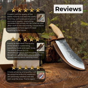 Hand-Forged Bushcraft Knife, 17 cm (6.7 inches) with leather sheath detail view by Sharky Forged Steel Tools