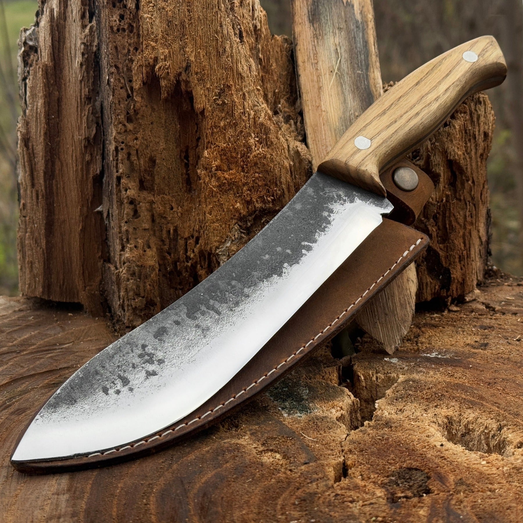 Hand-Forged Bushcraft Knife, 17 cm (6.7 inches) with leather sheath by Sharky Forged Steel Tools