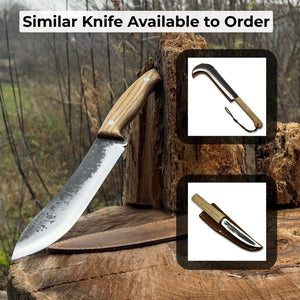 Hand-Forged Bushcraft Knife, 17 cm (6.7 inches) with leather sheath detail view by Sharky Forged Steel Tools
