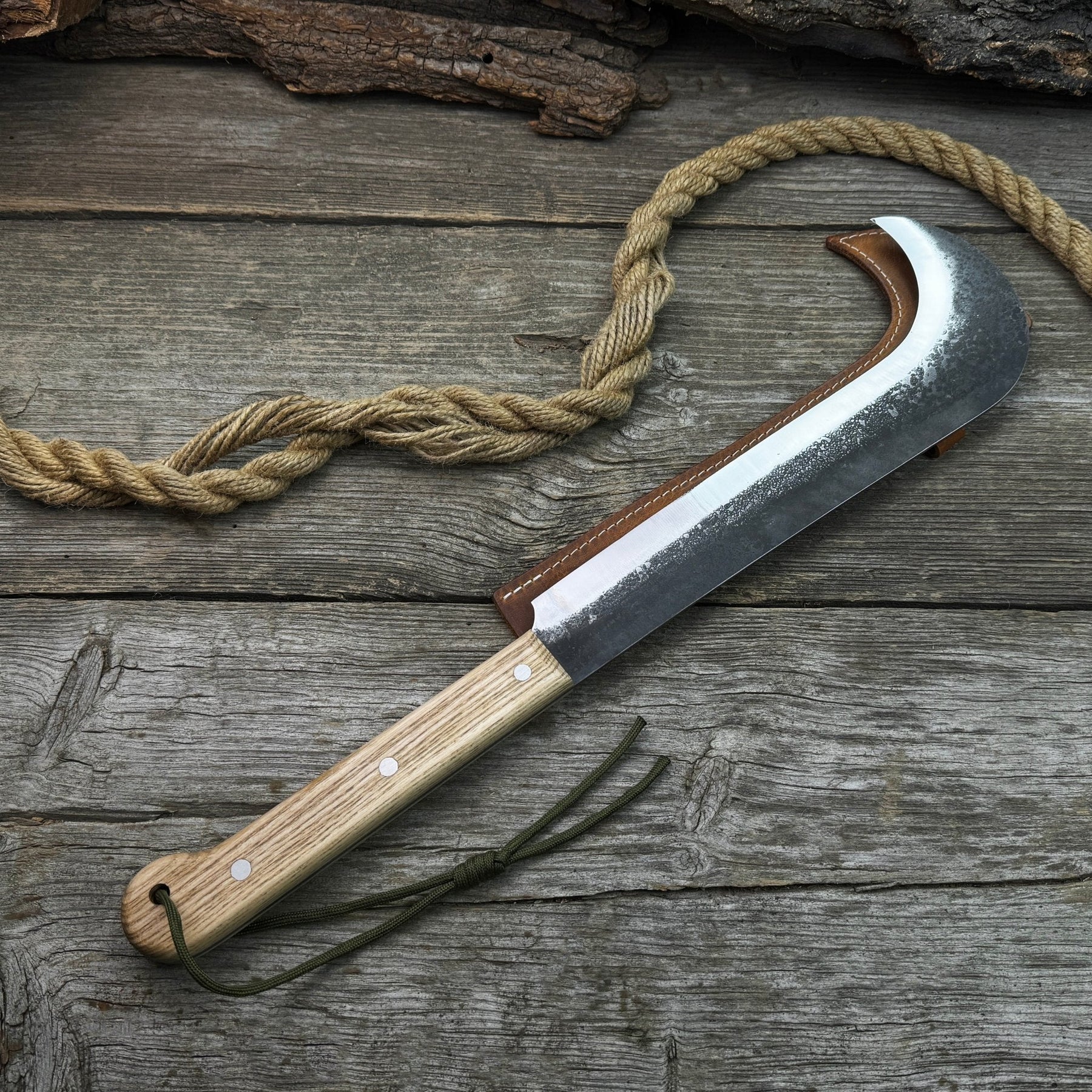 Hand-Forged Bushcraft Knife, 27 cm (10.6 inches) detail view by Sharky Forged Steel Tools