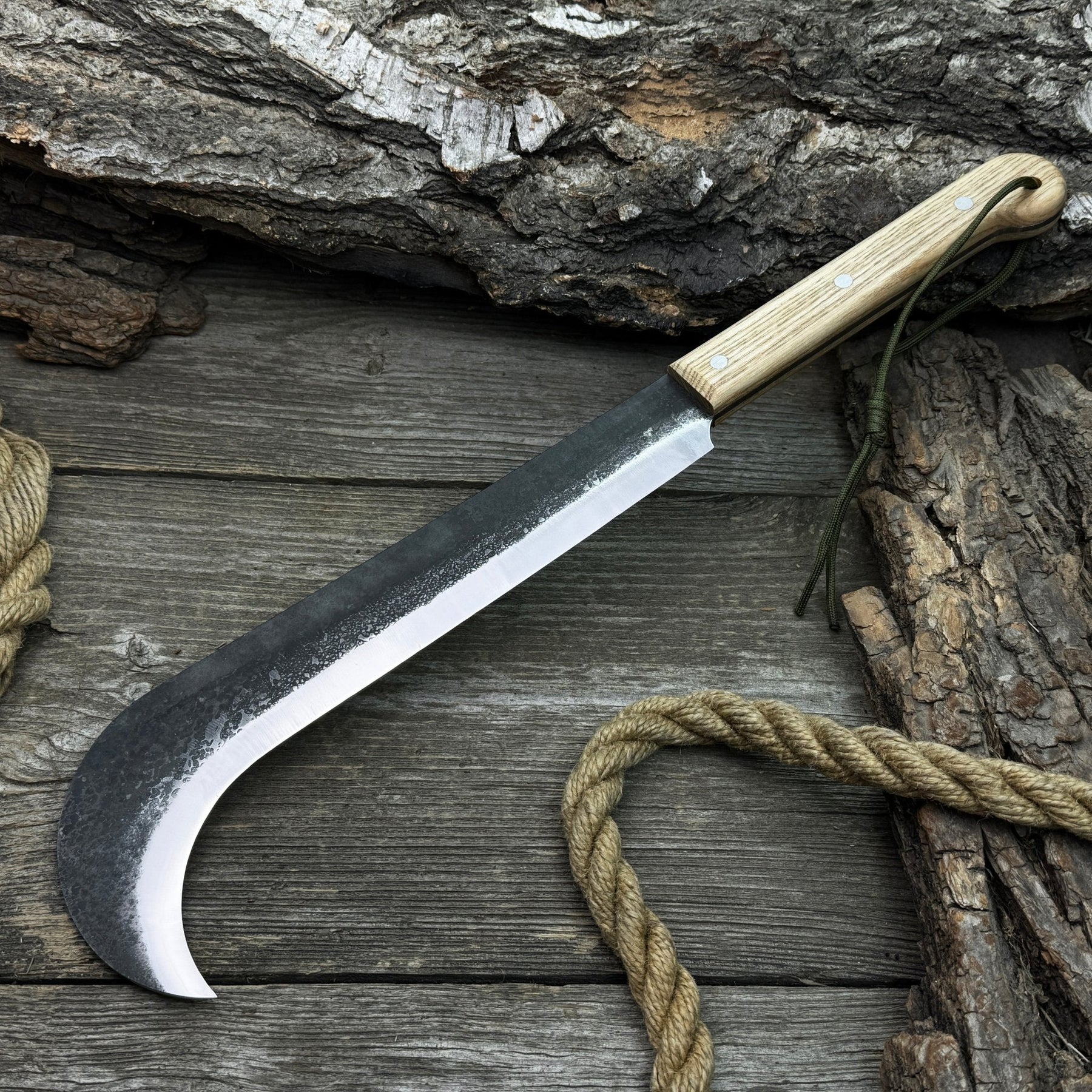 Hand-Forged Bushcraft Knife, 27 cm (10.6 inches) detail view by Sharky Forged Steel Tools