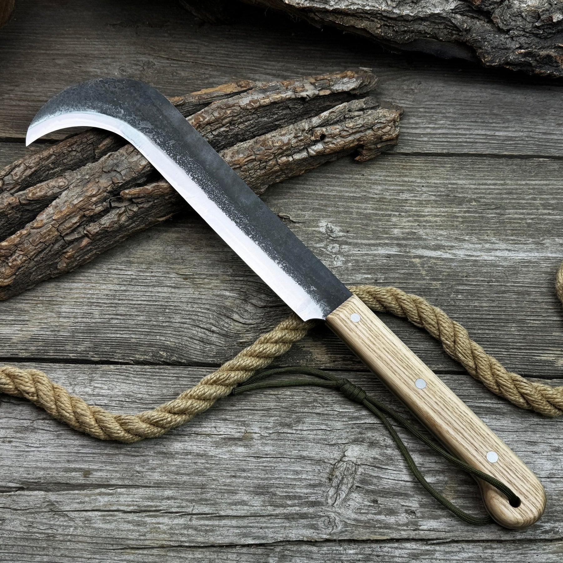 Hand-Forged Bushcraft Knife, 27 cm (10.6 inches) detail view by Sharky Forged Steel Tools