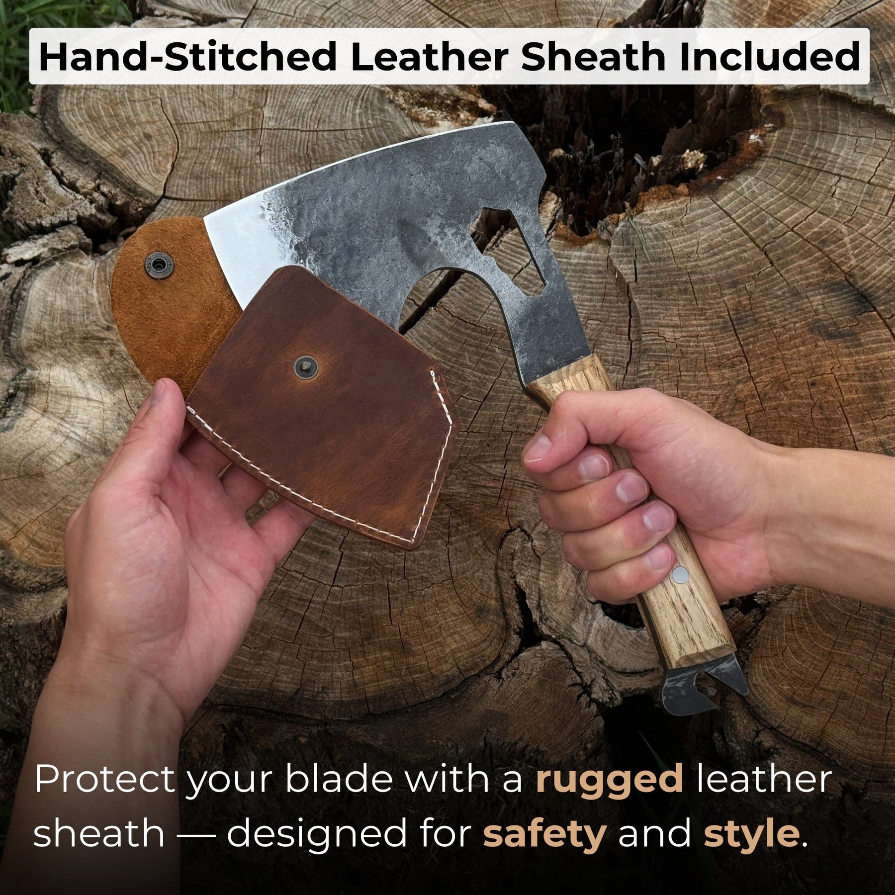 Hand-Forged Camping (Chopping) Axe, 0.6 kg (1.32 Ibs) detail view by Sharky Forged Steel Tools