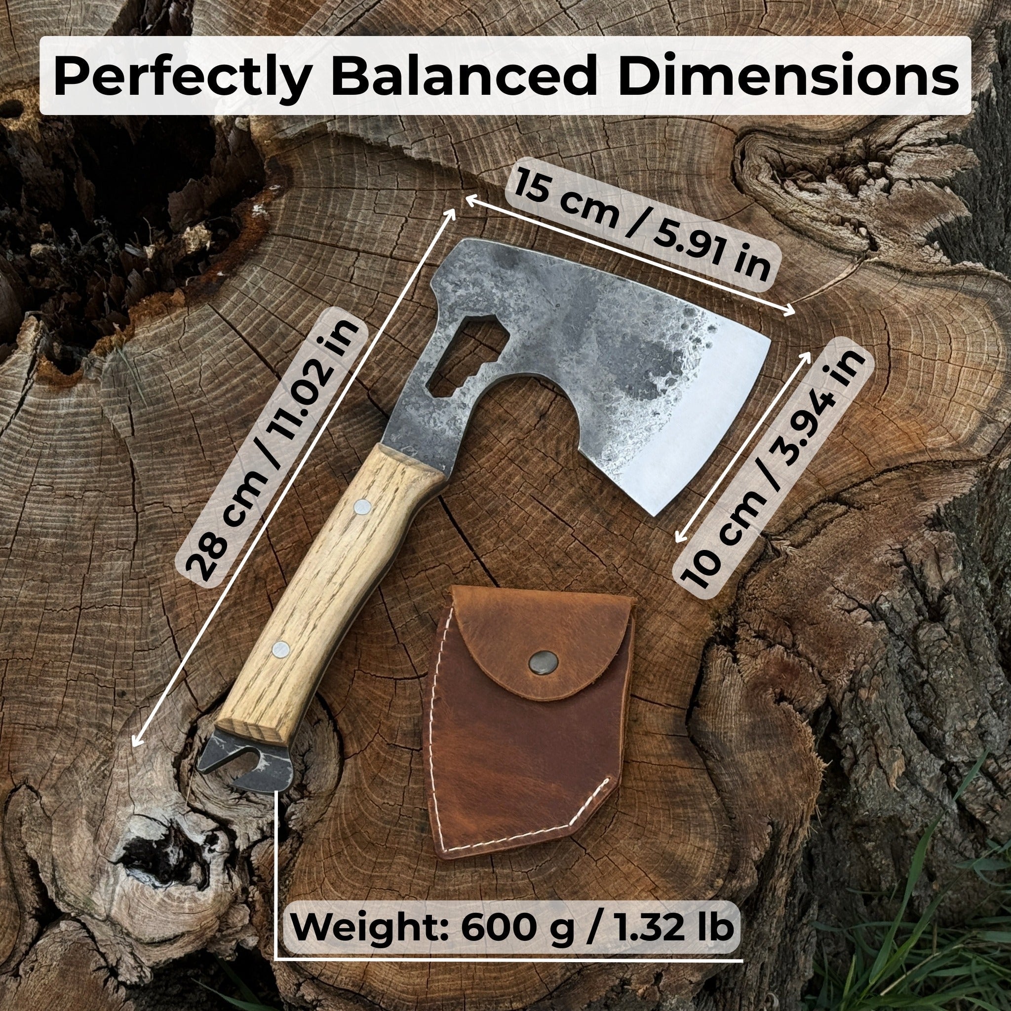 Hand-Forged Camping (Chopping) Axe, 0.6 kg (1.32 Ibs) detail view by Sharky Forged Steel Tools