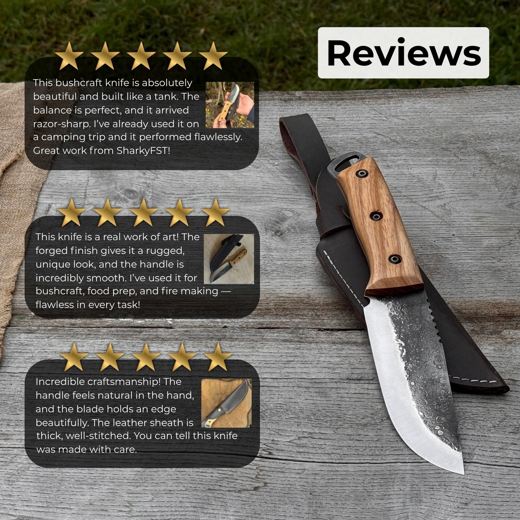 Hand-Forged Camping Knife, 12.5 cm (4.9 inches) detail view by Sharky Forged Steel Tools