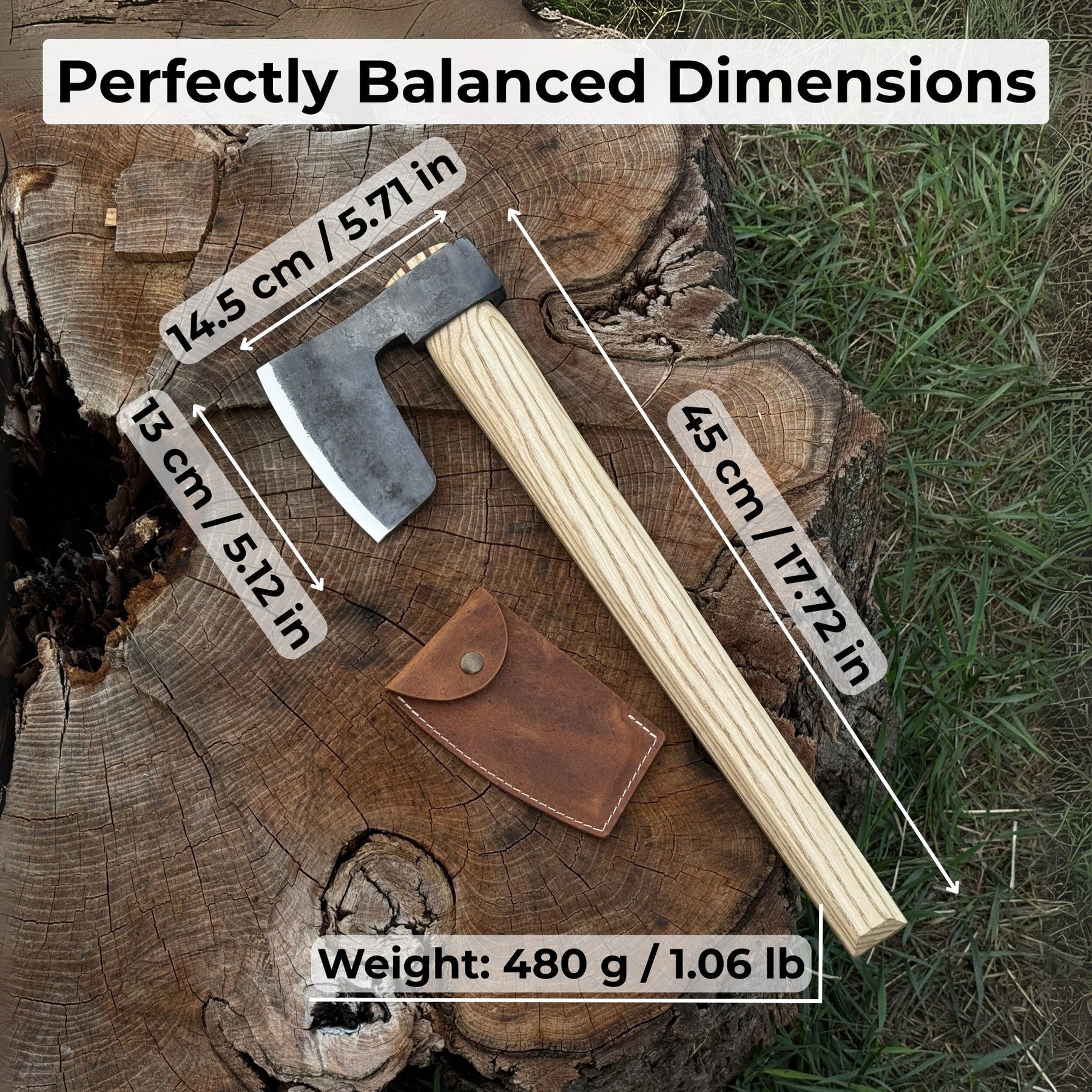 Hand-Forged Carpenter's Axe with Leather Sheath, 0.84 kg (1.85 lb) detail view by Sharky Forged Steel Tools