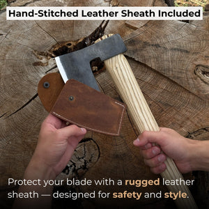 Hand-Forged Carpenter's Axe with Leather Sheath, 0.84 kg (1.85 lb) detail view by Sharky Forged Steel Tools