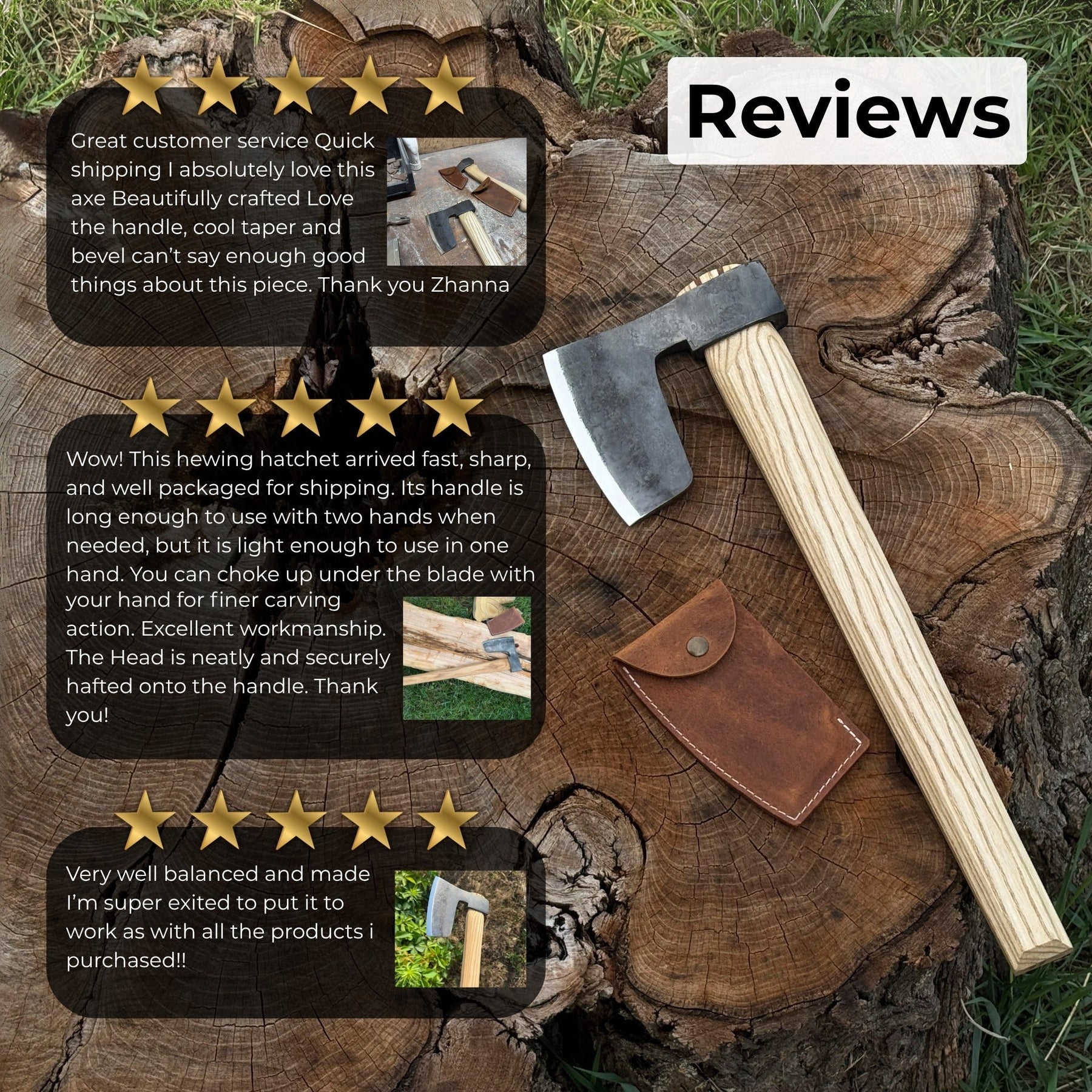 Hand-Forged Carpenter's Axe with Leather Sheath, 0.84 kg (1.85 lb) detail view by Sharky Forged Steel Tools