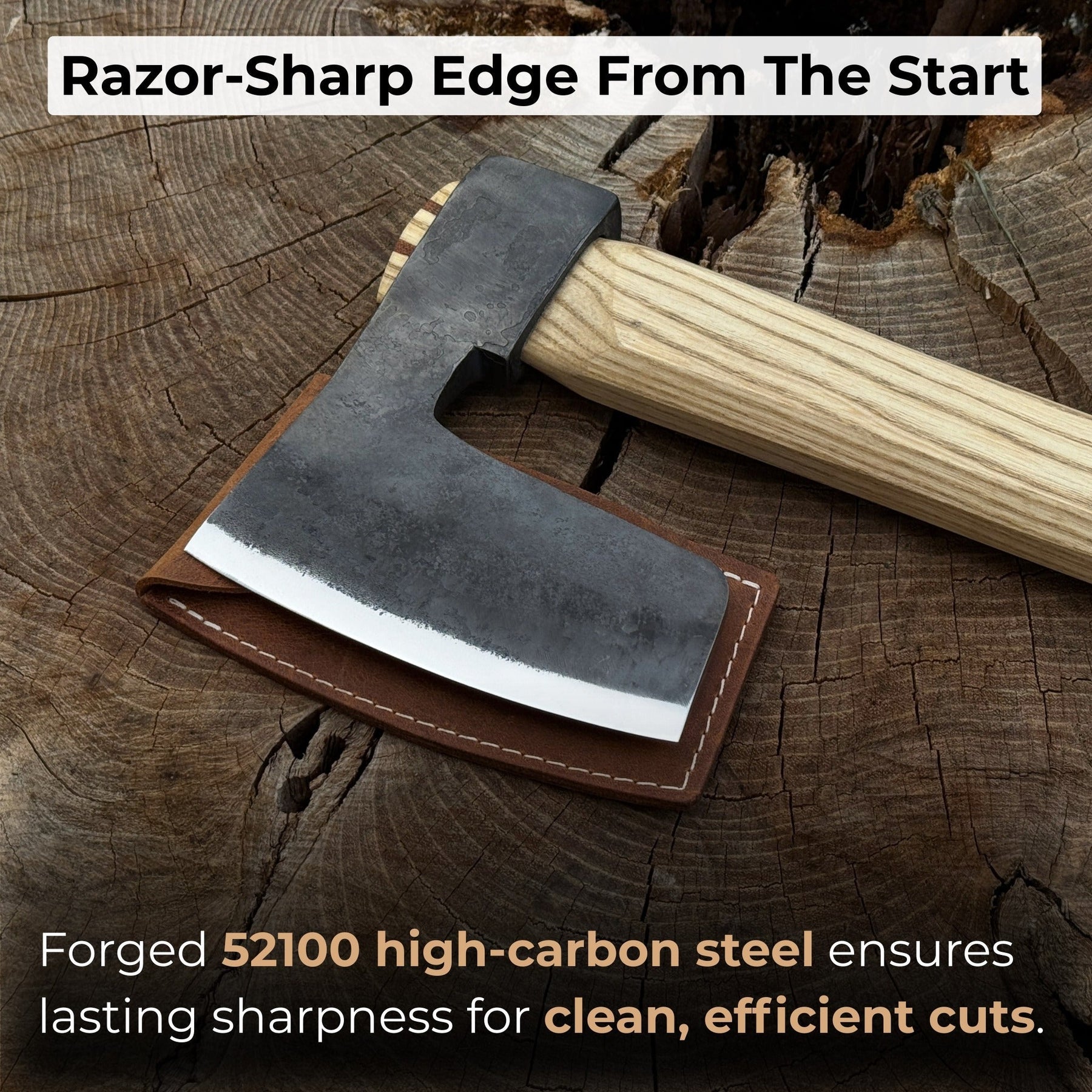 Hand-Forged Carpenter's Axe with Leather Sheath, 0.84 kg (1.85 lb) detail view by Sharky Forged Steel Tools