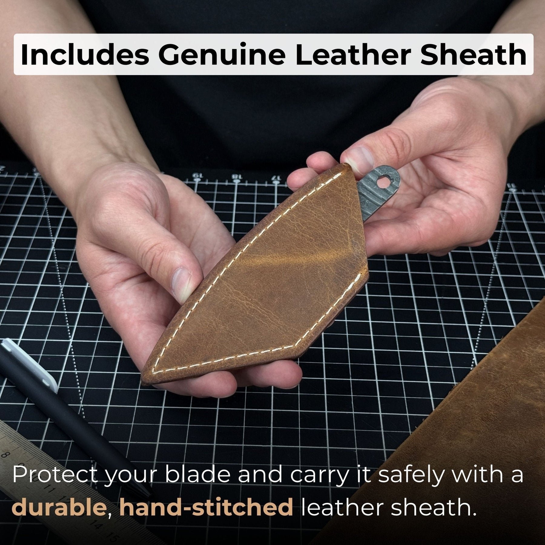 Hand-Forged Kiridashi Knife, 14 cm (5.51 inches) with Leather Sheath detail view by Sharky Forged Steel Tools