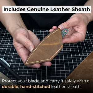 Hand-Forged Kiridashi Knife, 14 cm (5.51 inches) with Leather Sheath detail view by Sharky Forged Steel Tools