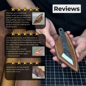 Hand-Forged Kiridashi Knife, 14 cm (5.51 inches) with Leather Sheath detail view by Sharky Forged Steel Tools