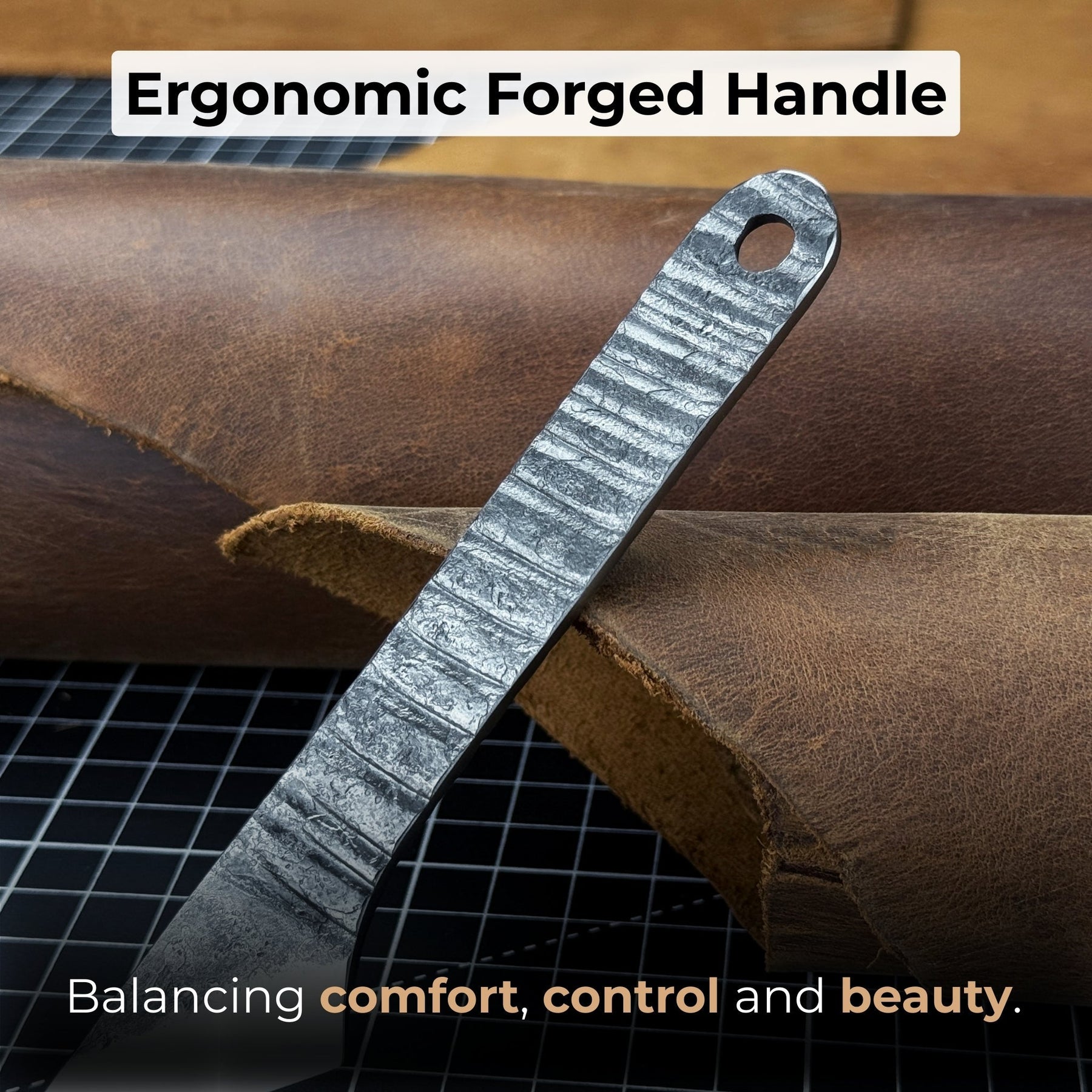 Hand-Forged Kiridashi Knife - Razor-Sharp Carbon Steel Blade with Leather Sheath detail view by Sharky Forged Steel Tools