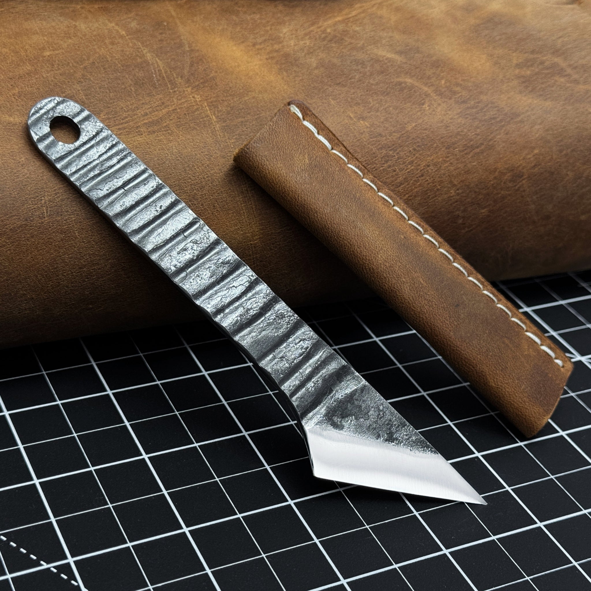 Hand-Forged Kiridashi Knife - Razor-Sharp Carbon Steel Blade with Leather Sheath by Sharky Forged Steel Tools
