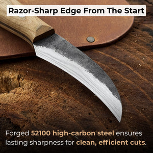 Hand-Forged Knife for Mushroom Foraging, 8 cm (3.15 inches) detail view by Sharky Forged Steel Tools