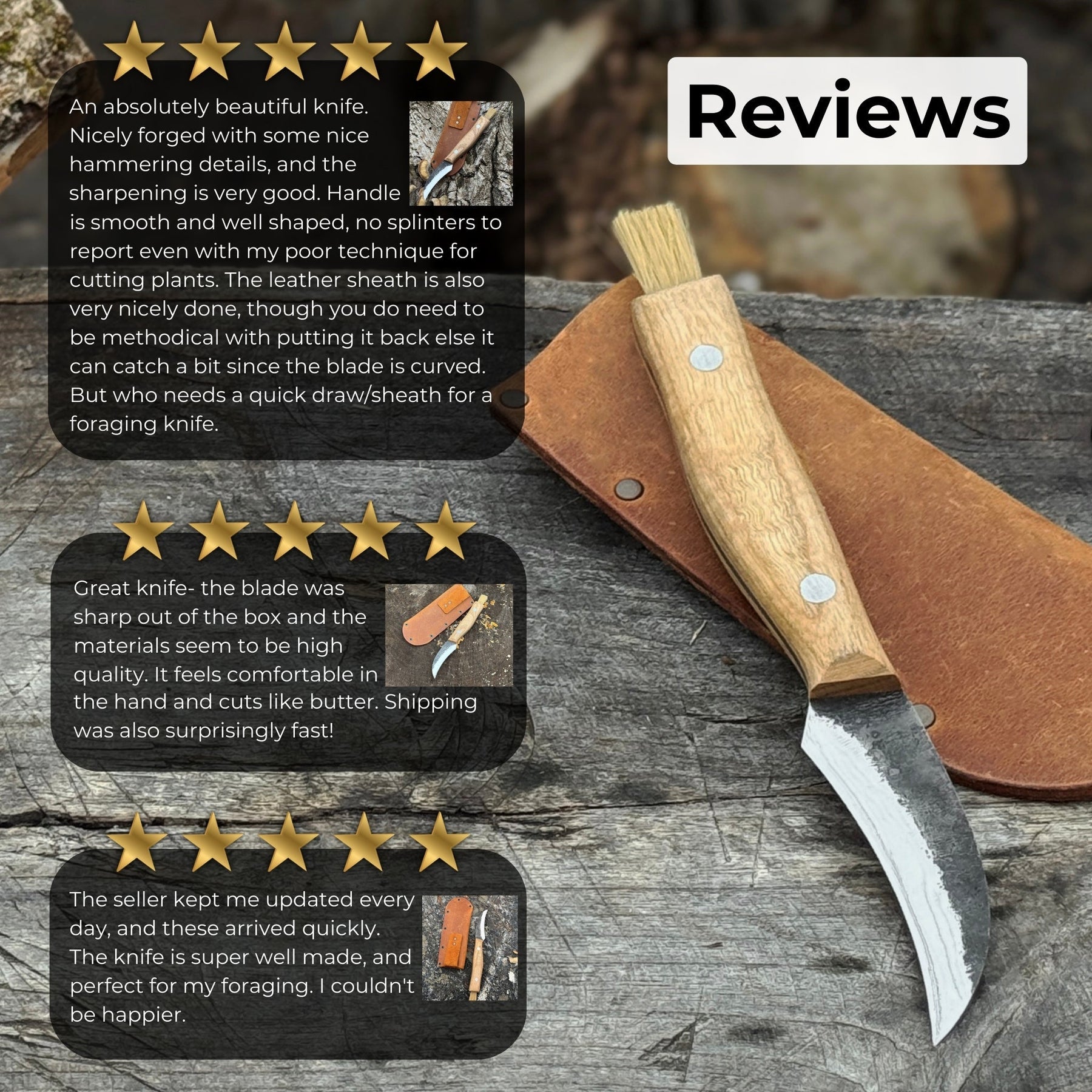 Hand-Forged Knife for Mushroom Foraging, 8 cm (3.15 inches) detail view by Sharky Forged Steel Tools