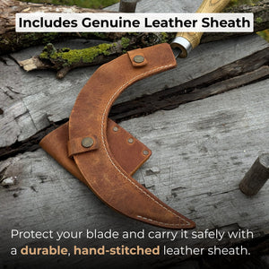Hand-Forged Large Sickle, ⌀19 cm (7.5 inches) Blade, Leather Belt Attachment detail view by Sharky Forged Steel Tools