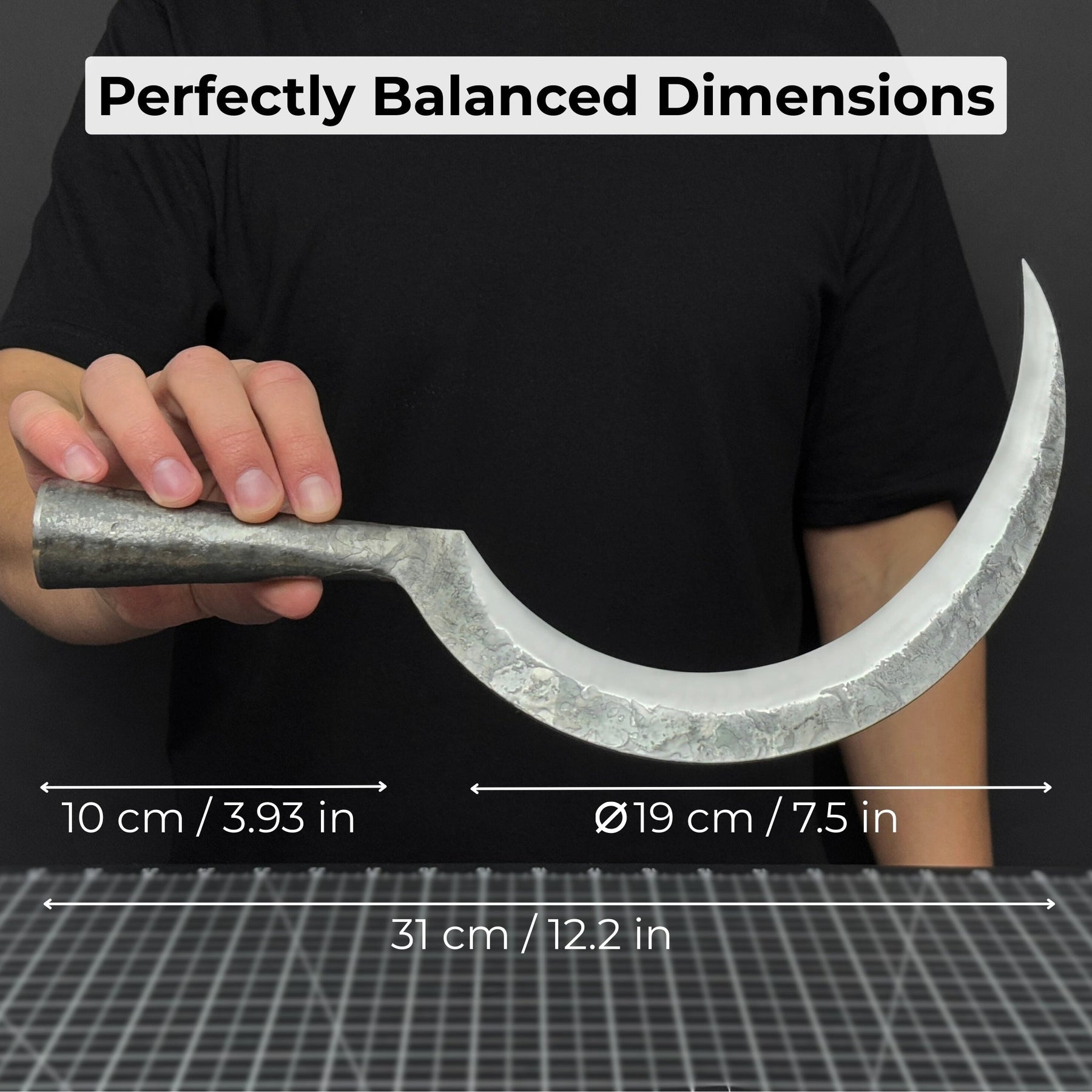 Hand-Forged Large Sickle, ⌀19 cm (7.5 inches) detail view by Sharky Forged Steel Tools