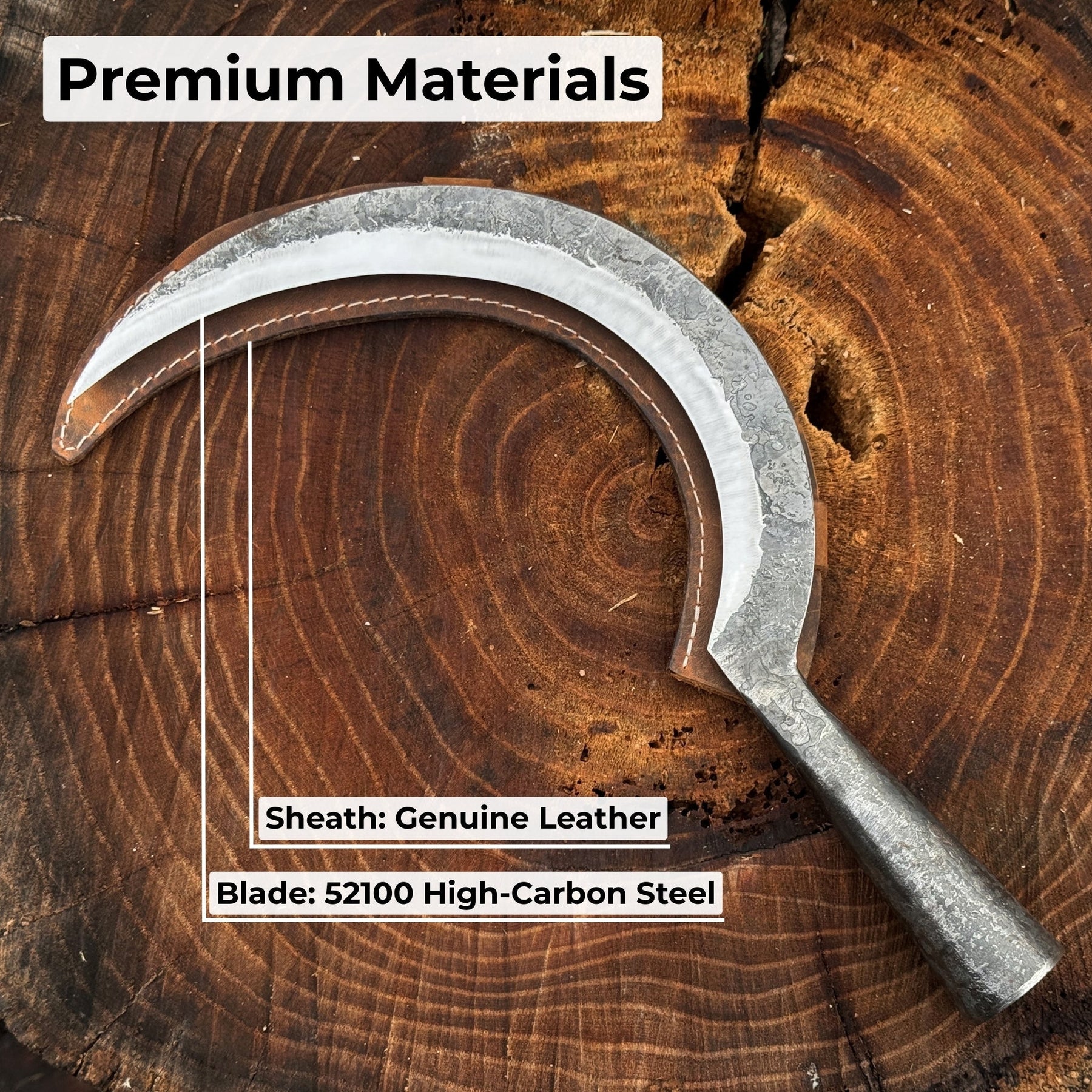 Hand-Forged Large Sickle, ⌀19 cm (7.5 inches) detail view by Sharky Forged Steel Tools