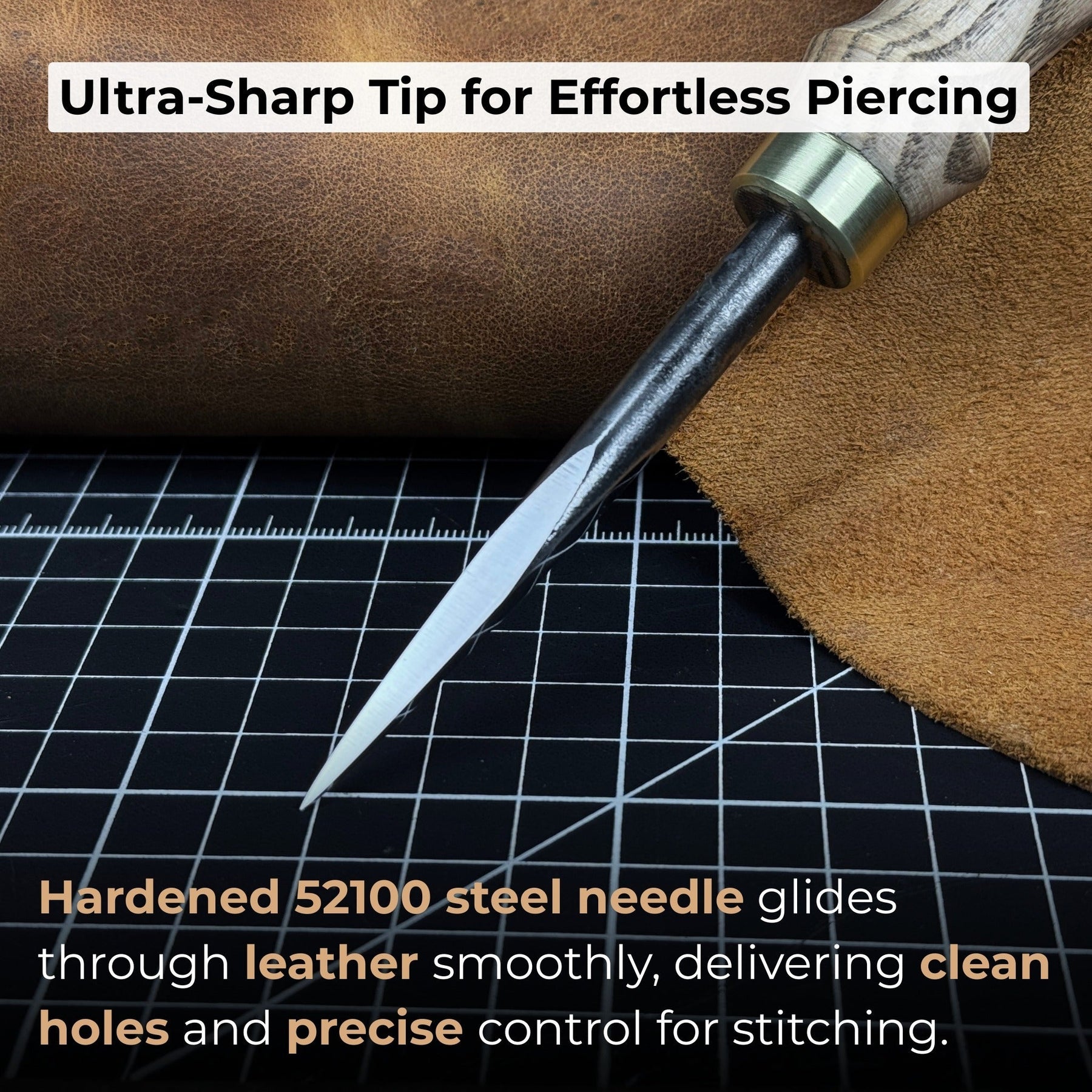 Forged Awl for Leather Craft detail view by Sharky Forged Steel Tools