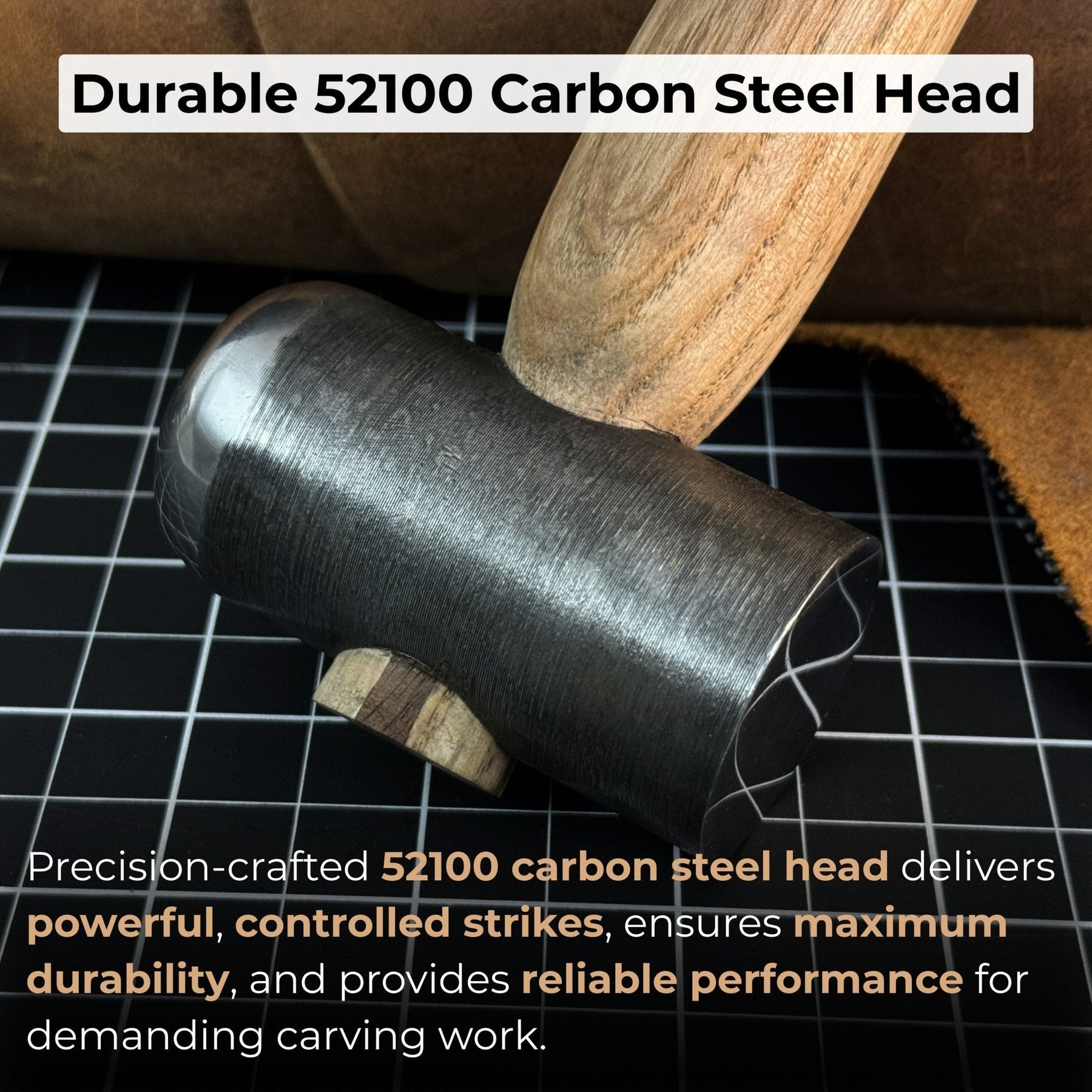 Hand-Forged Leather Hammer, 500 g (17.6 oz) detail view by Sharky Forged Steel Tools