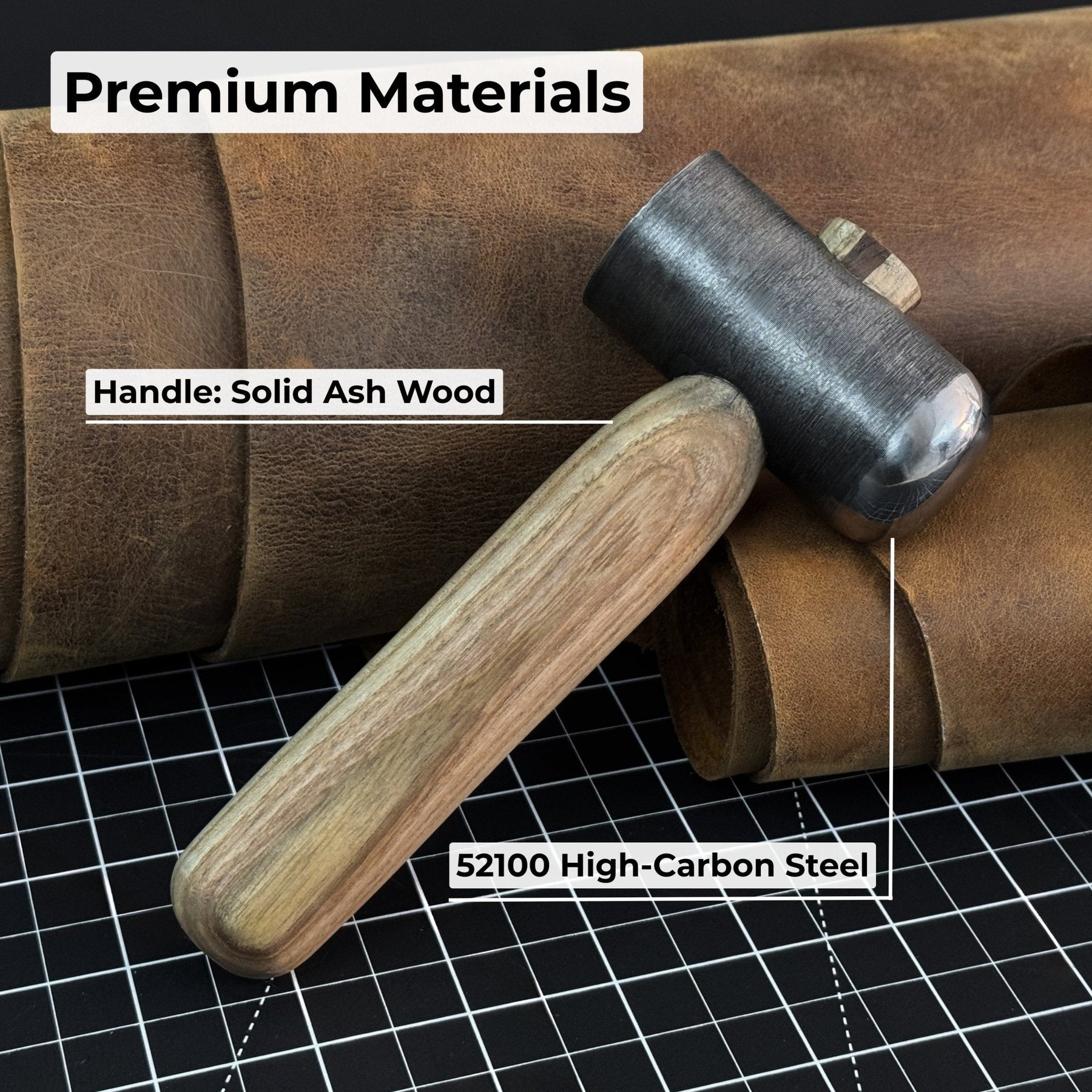 Hand-Forged Leather Hammer, 500 g (17.6 oz) detail view by Sharky Forged Steel Tools