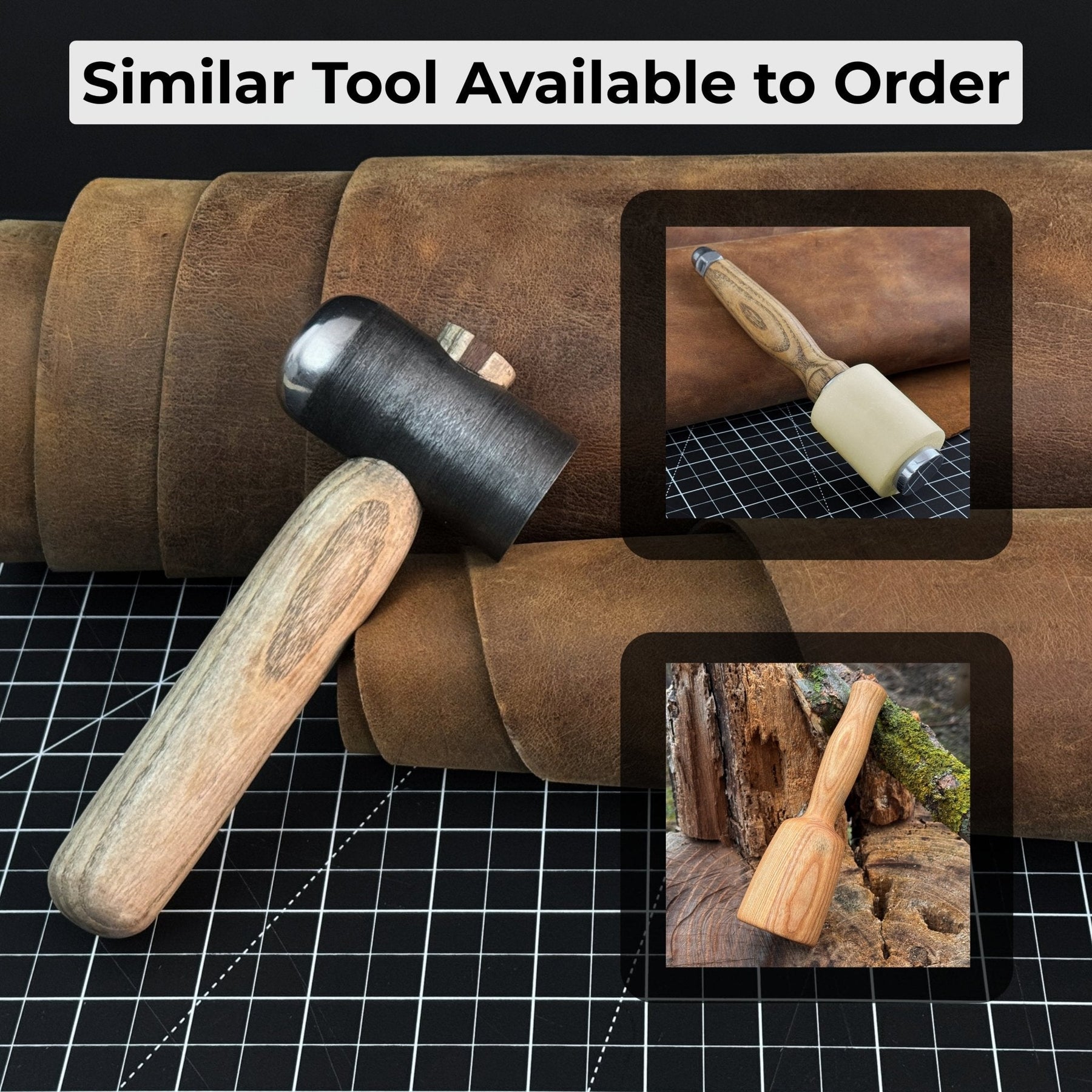 Hand-Forged Leather Hammer, 500 g (17.6 oz) detail view by Sharky Forged Steel Tools